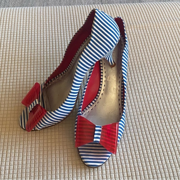 Gianni Bini Shoes - Gianni Bini Blue and White Striped Heels with Red Bow